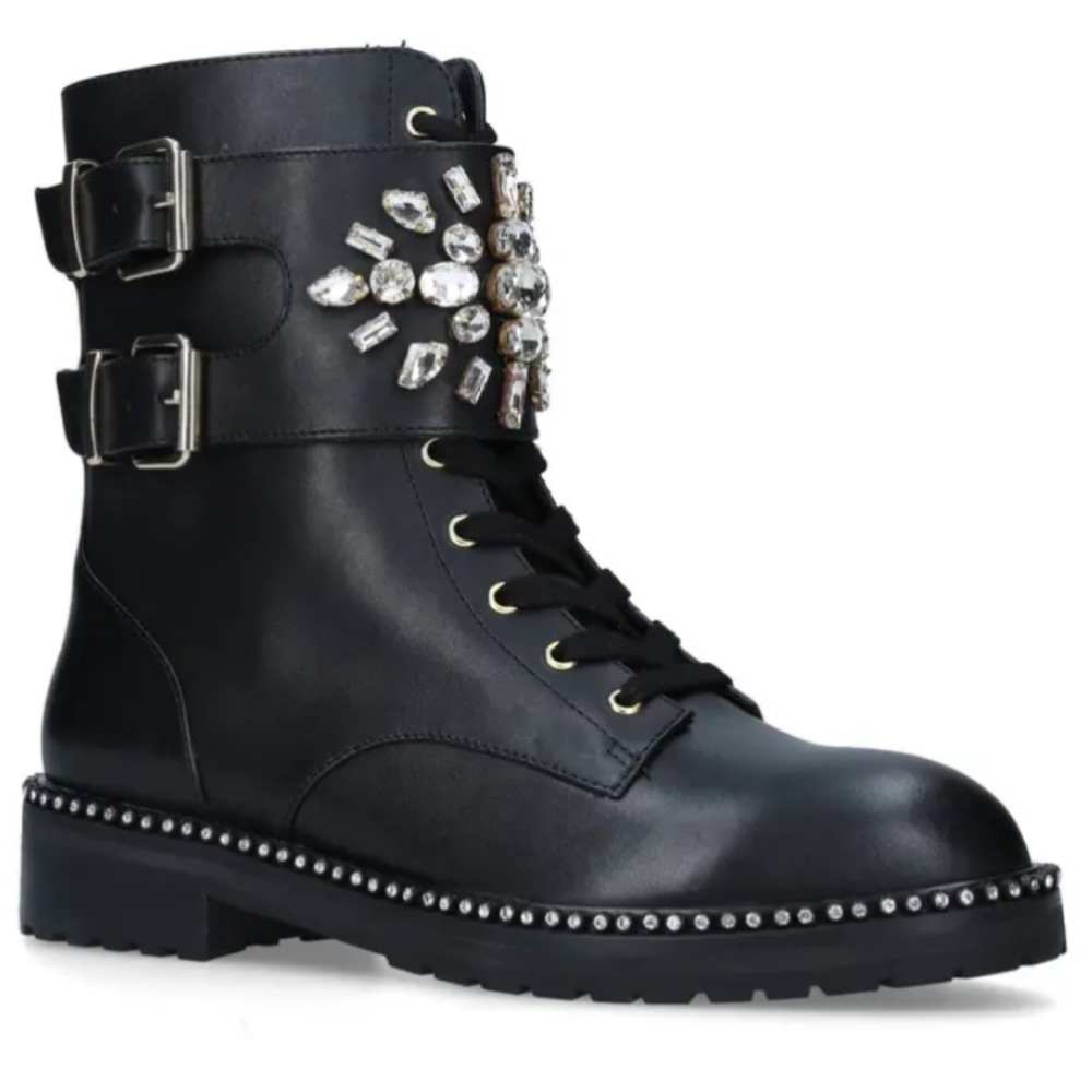 Kurt Geiger Black Lace Up Boots with Silver Embellishments